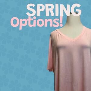 Zenana Luxe Rayon V-Neck Top 1X – Soft Blush Pink with Side‎ Slits